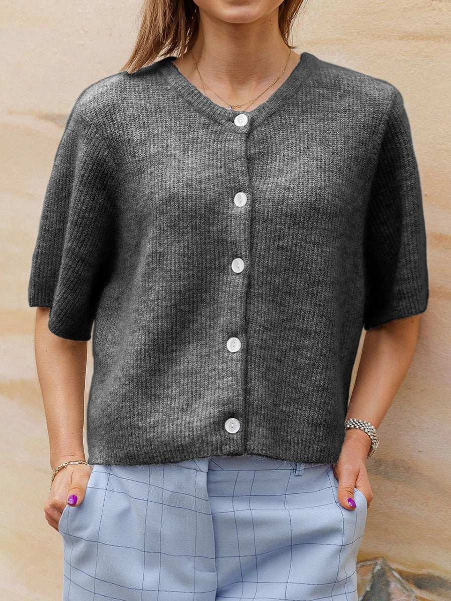 Short Sleeve Round Neck Button-Down Cardigan