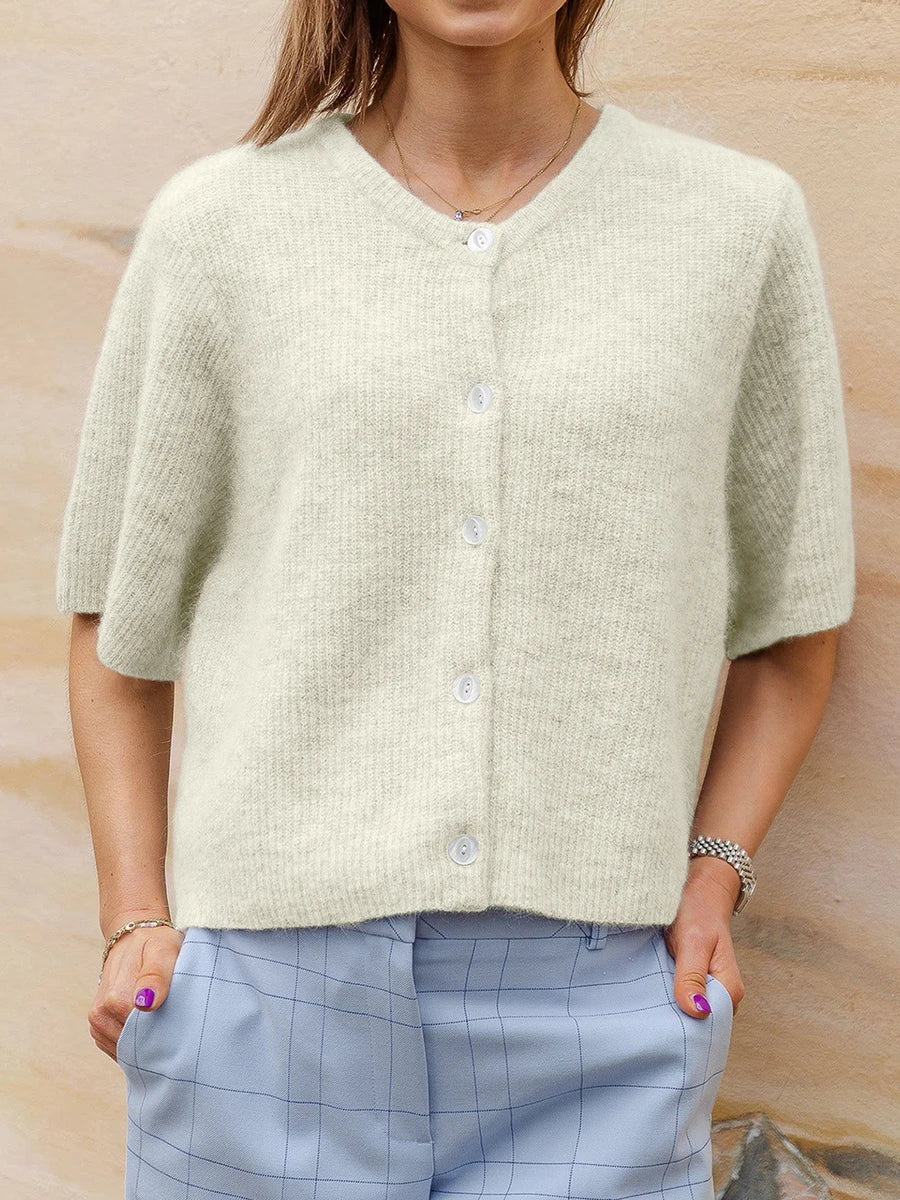 Short Sleeve Round Neck Button-Down Cardigan