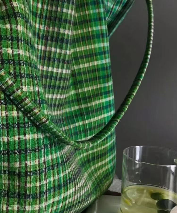 Green Plaid Large Capacity Canvas Tote Handbag