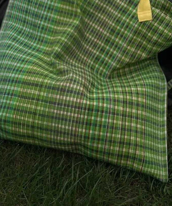 Green Plaid Large Capacity Canvas Tote Handbag