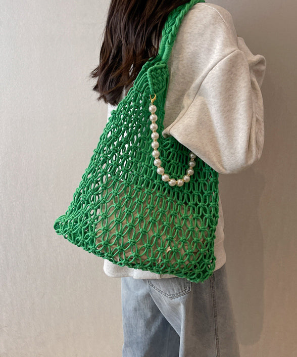 Khaki Hollow Out Beading Fashionable Weaving Satchel Bag Handbag