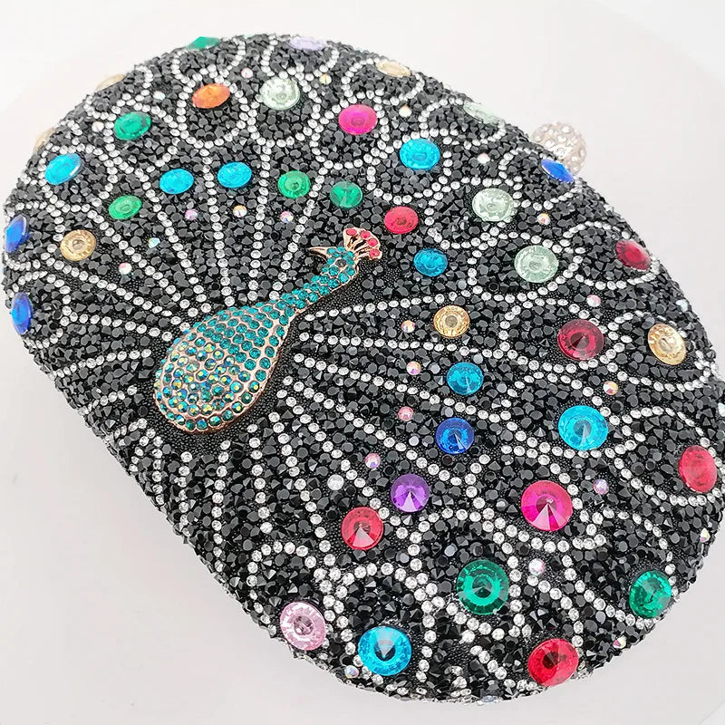 Peacock Pattern Diamond Evening Rhinestone Shoulder Clutch Bag