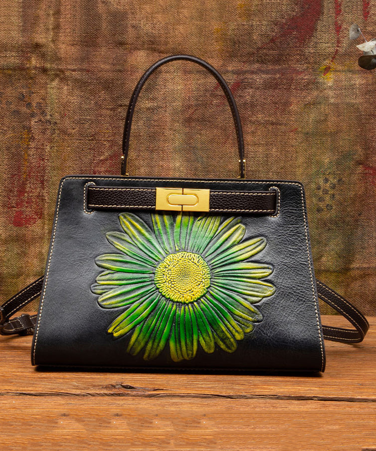 Retro Calf Bag Leather Brown Embossed Messenger