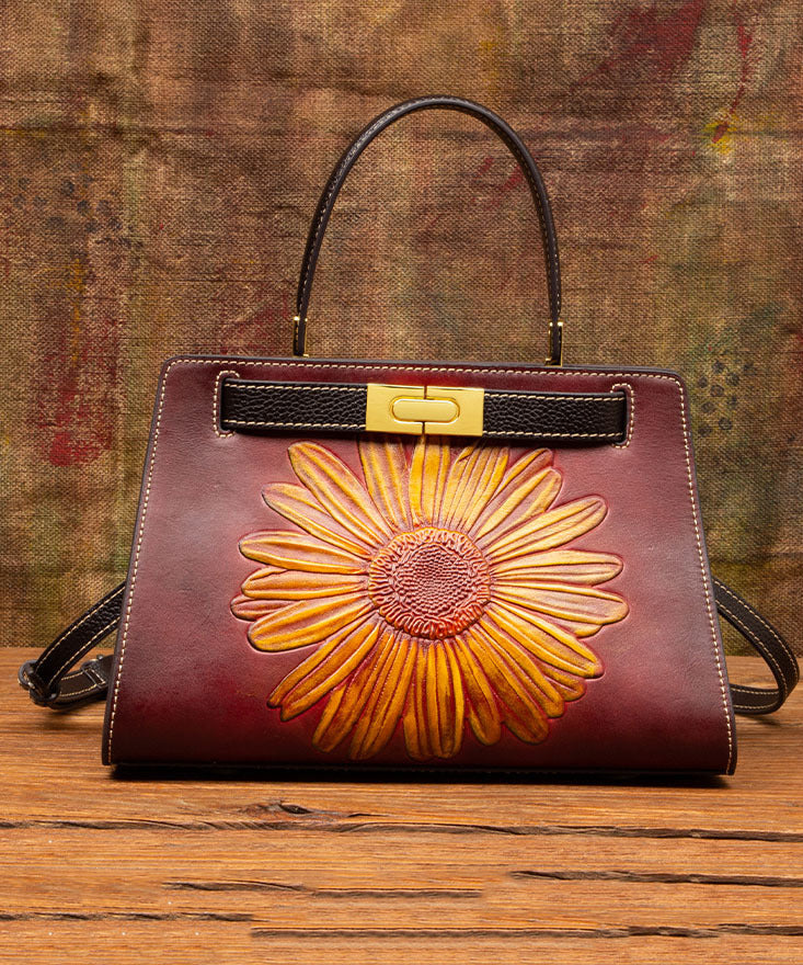 Retro Calf Bag Leather Brown Embossed Messenger