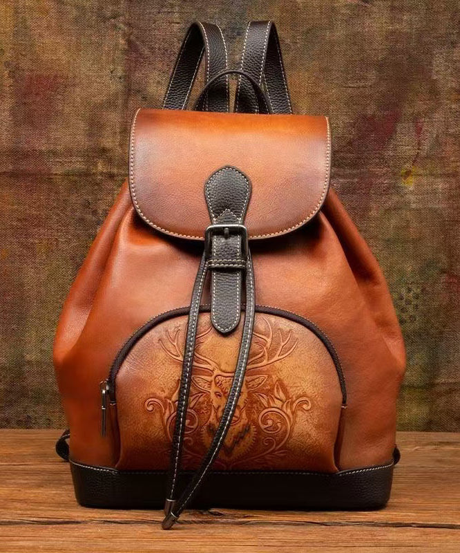 Leather Bag Capacity Backpack Brown Retro Large Calf