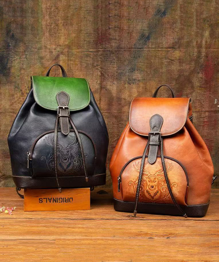 Leather Bag Capacity Backpack Brown Retro Large Calf