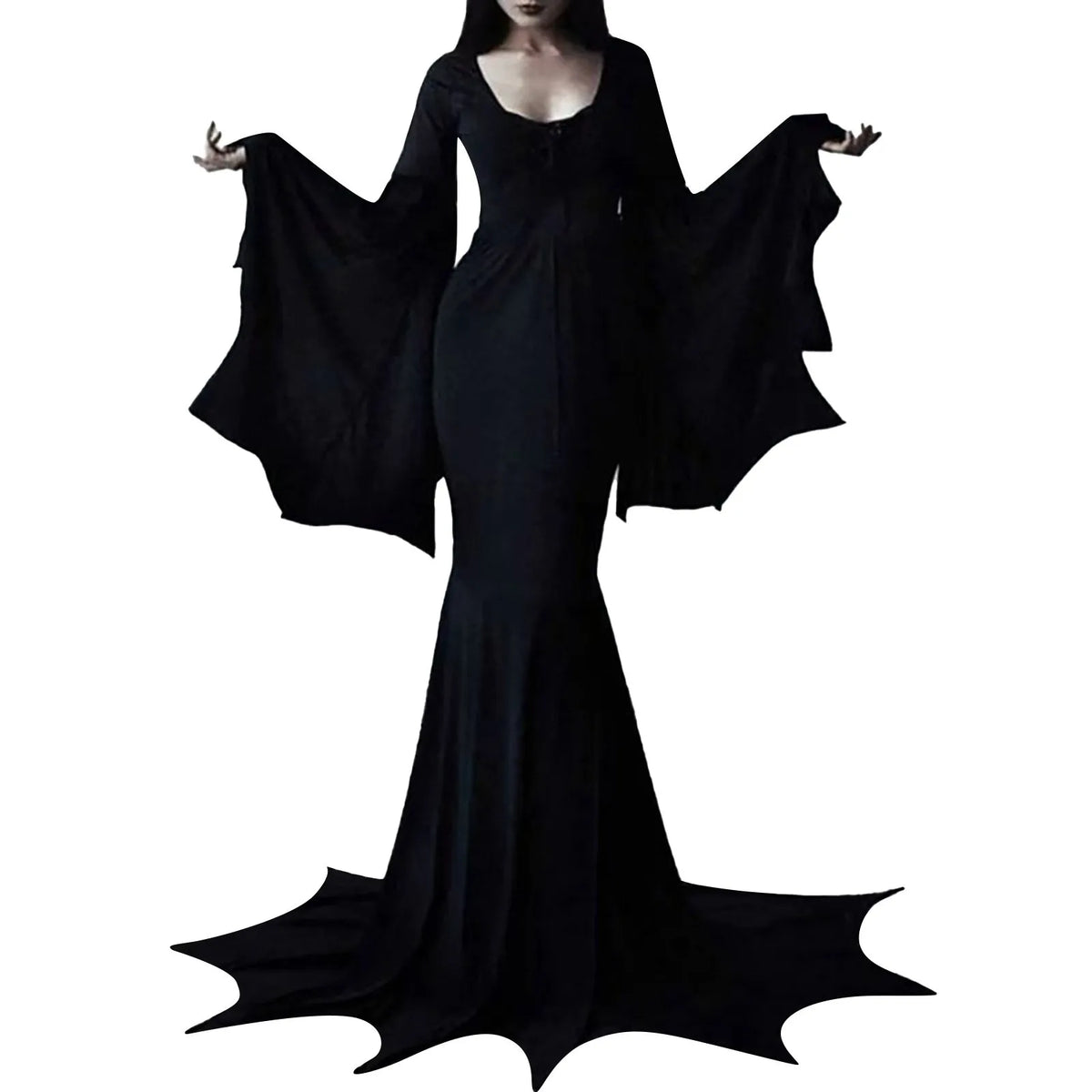 Scoop Neck Bat-Wing Sleeve Button-Front Fishtail Maxi Gown 2