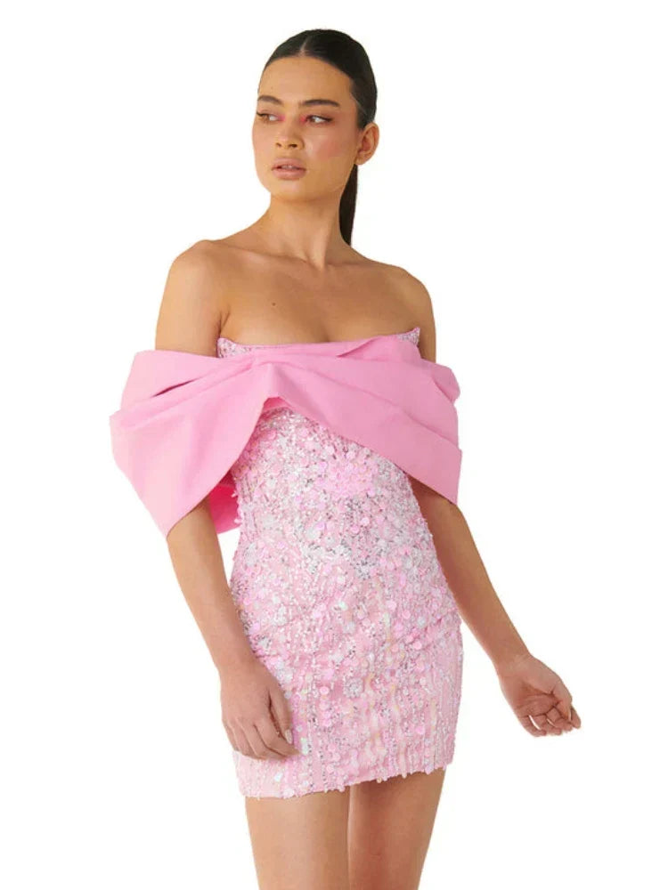 Sequin Off Shoulder Bodycon Mini Dress