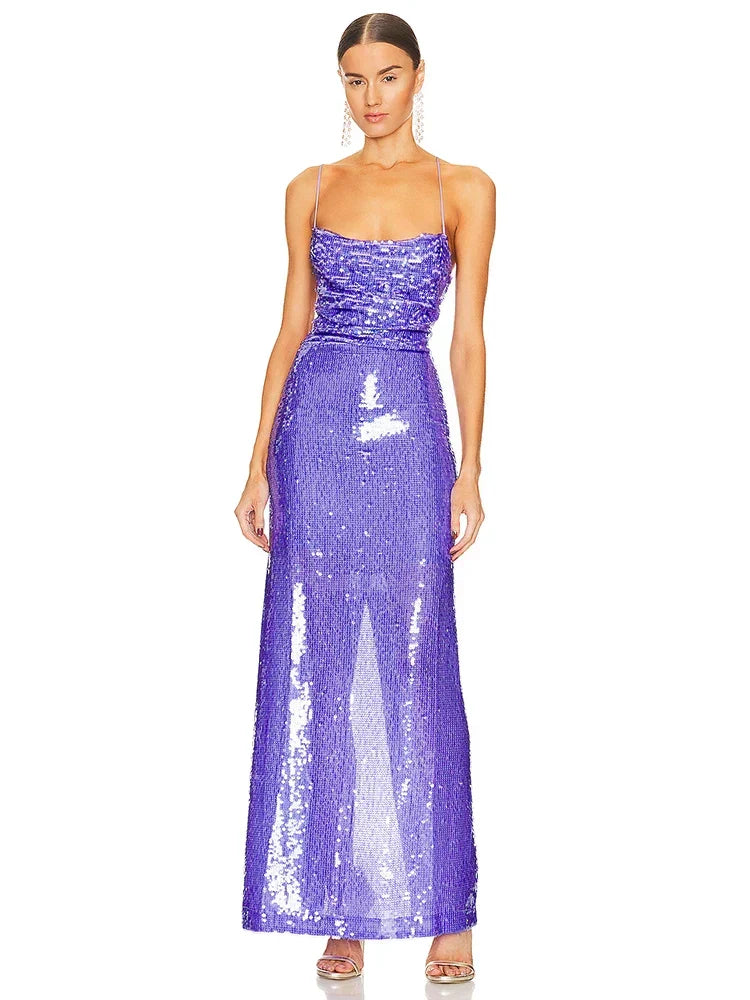 Sequin Square Neck Column Gown 7