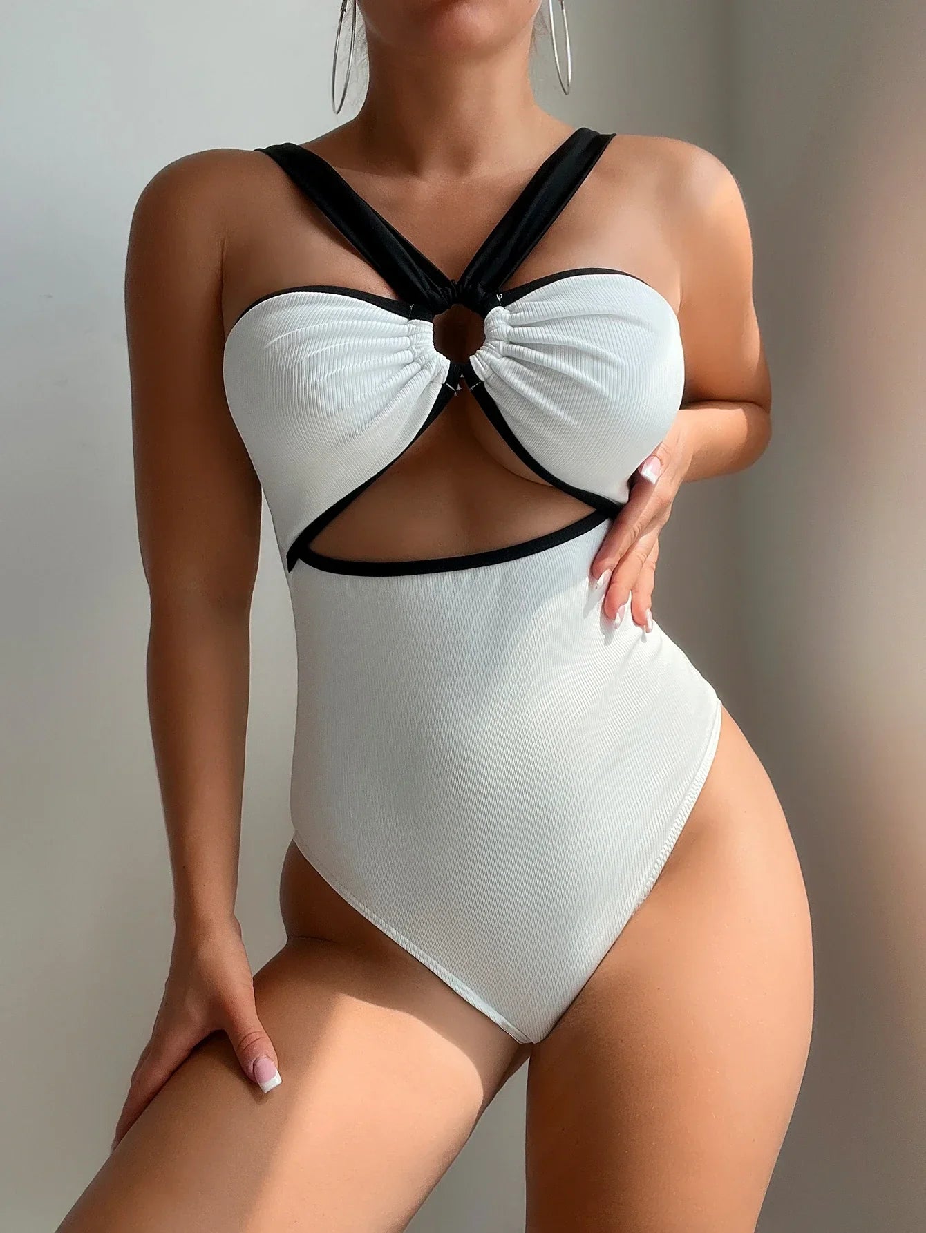 White Black Patchwork Metal Ring One Piece