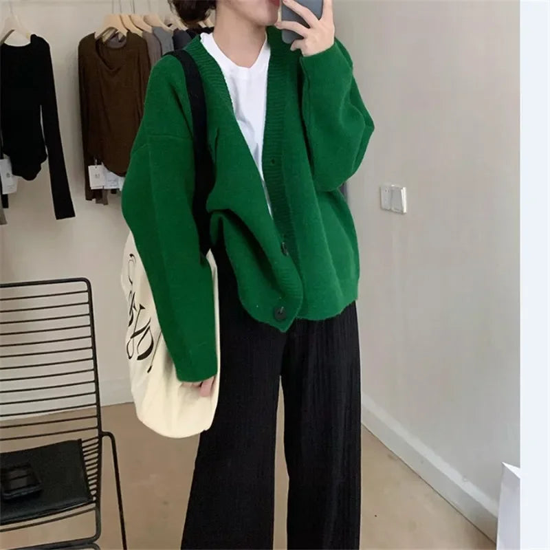 Fashion Loose All-match Knitwear Korean Lazy V-neck Spring Autumn Coats - Fashionpara