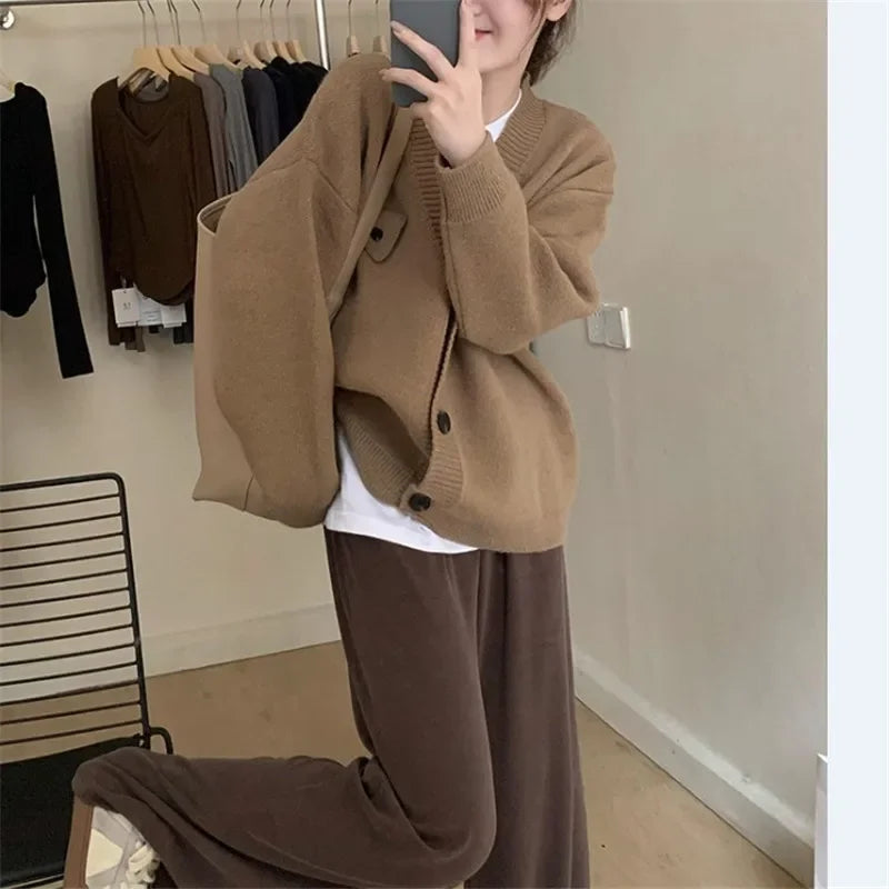 Fashion Loose All-match Knitwear Korean Lazy V-neck Spring Autumn Coats - Fashionpara