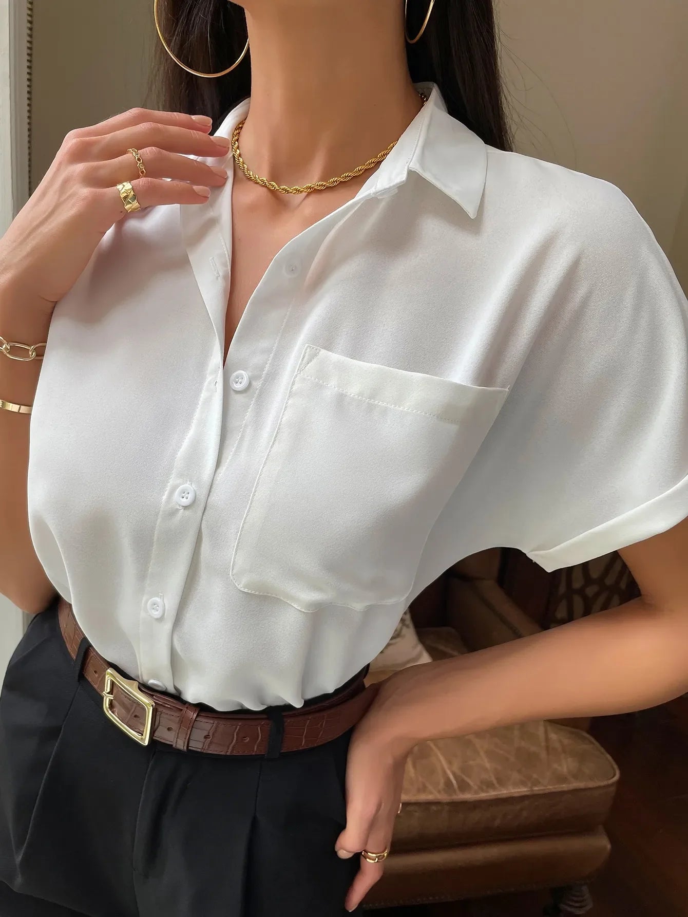 Chiffon Short-Sleeved Casual Blouse