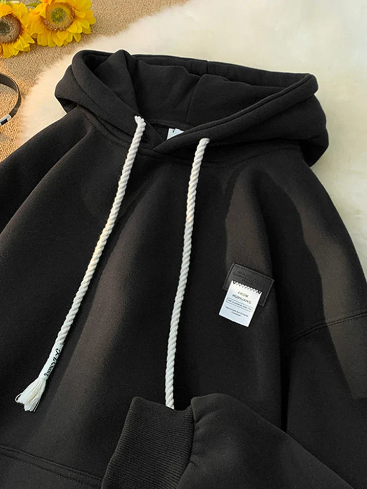 Solid Color Appliqué Oversized Fleece Hoodie