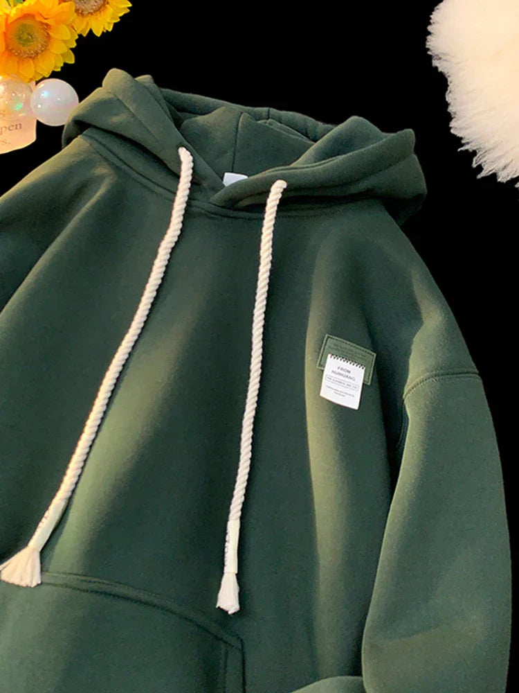 Solid Color Appliqué Oversized Fleece Hoodie