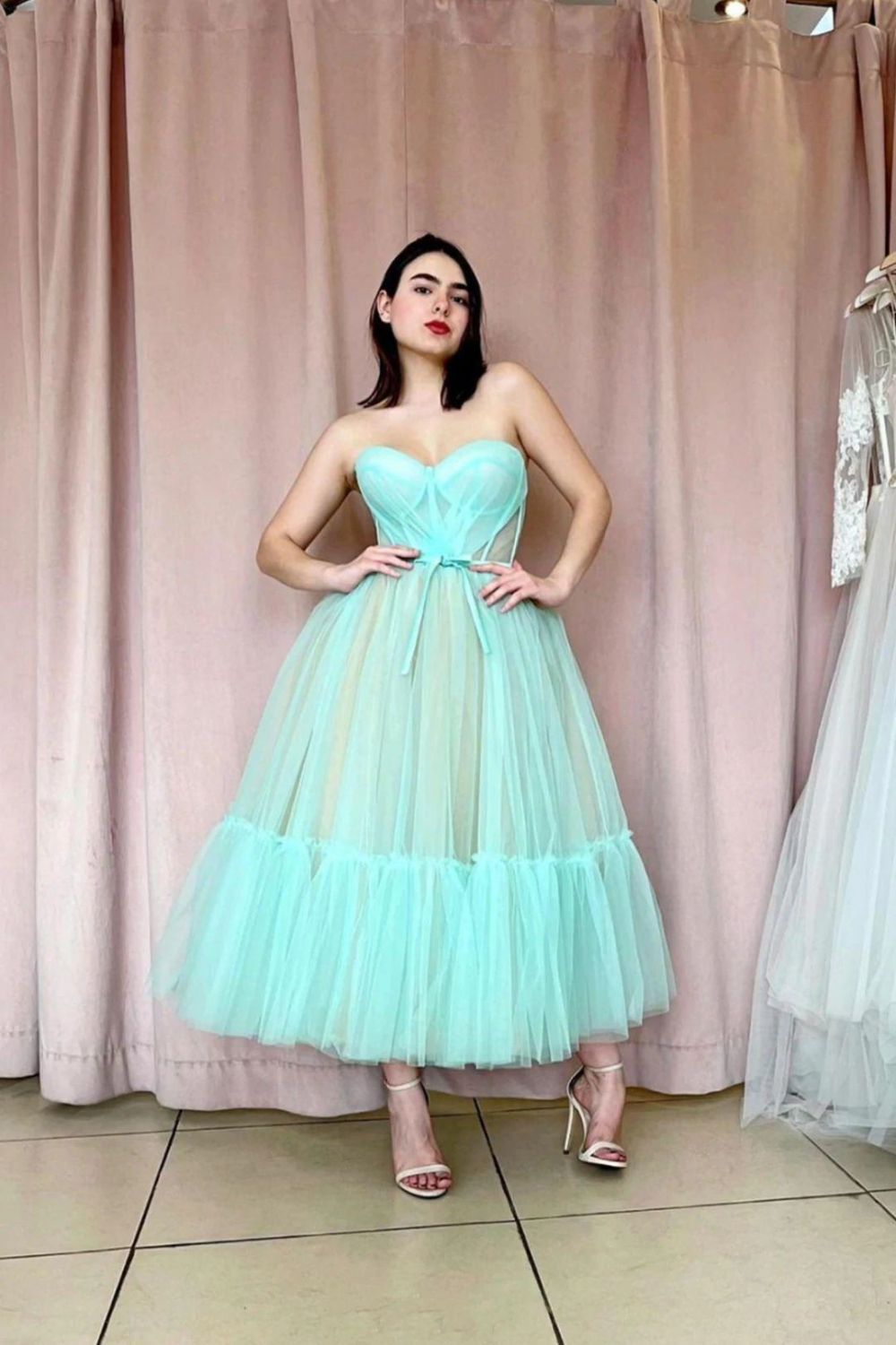 New Design A-line Tea Length Strapless Homecoming Dress - Fashionpara