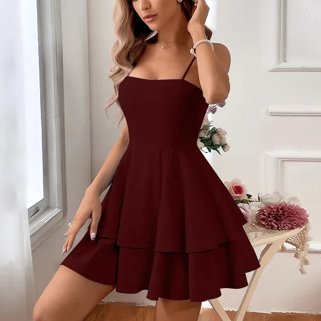 Tiered Ruffle A-Line Short Sleeve Mini Dress in Black - View 10