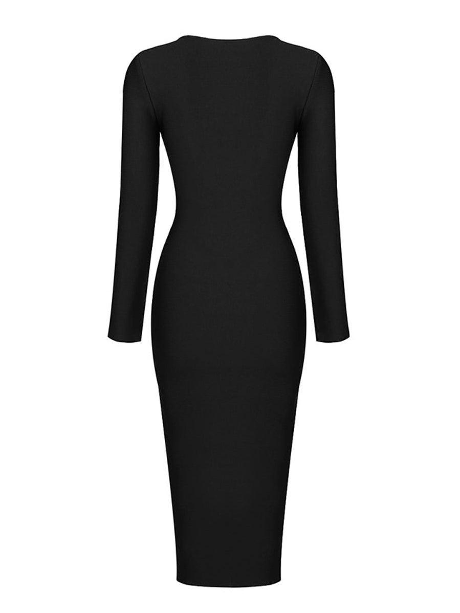 Long Sleeve Backless High Split Bandage Bodycon Midi Dress - View 6