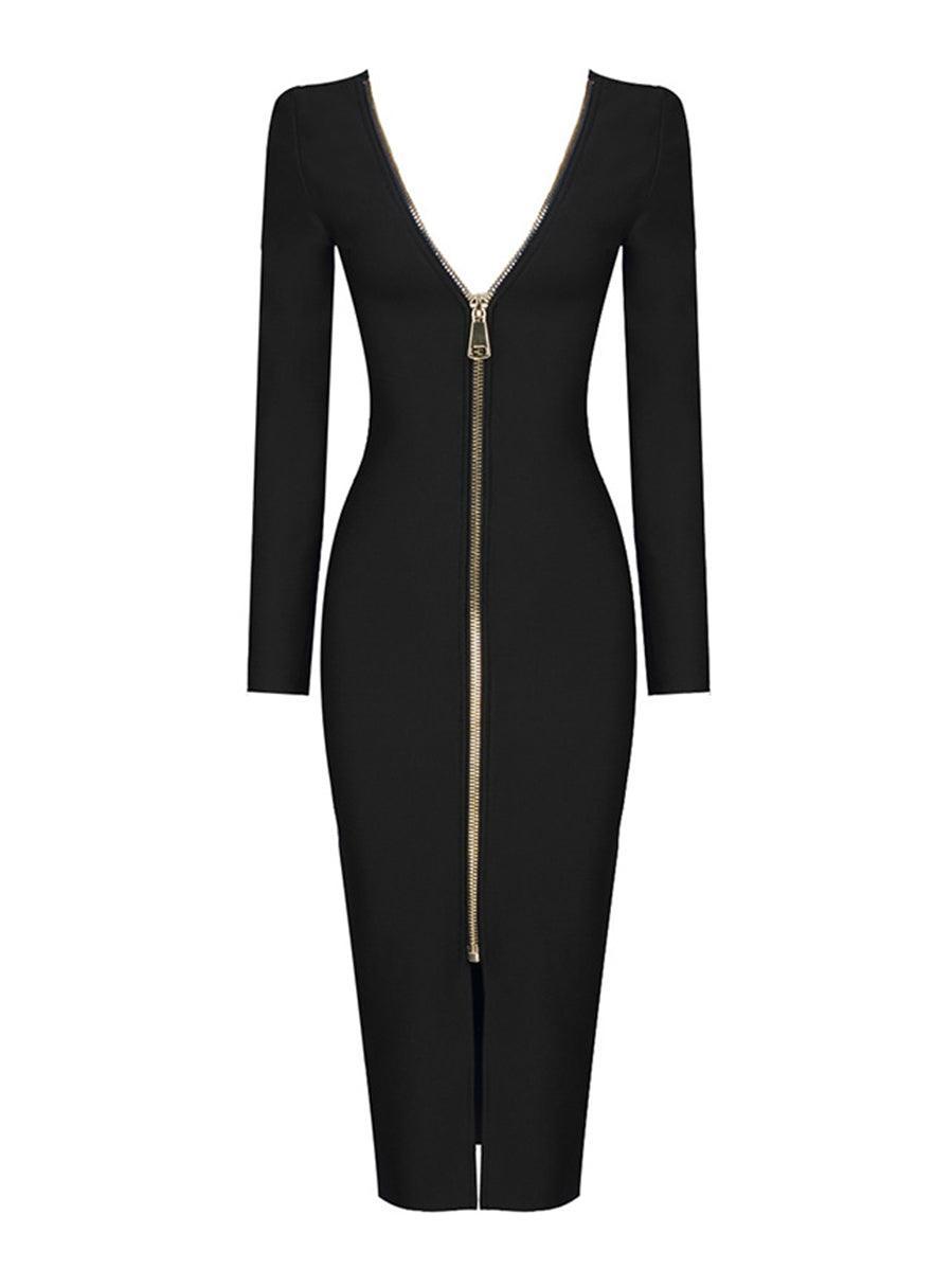Long Sleeve Backless High Split Bandage Bodycon Midi Dress - View 7