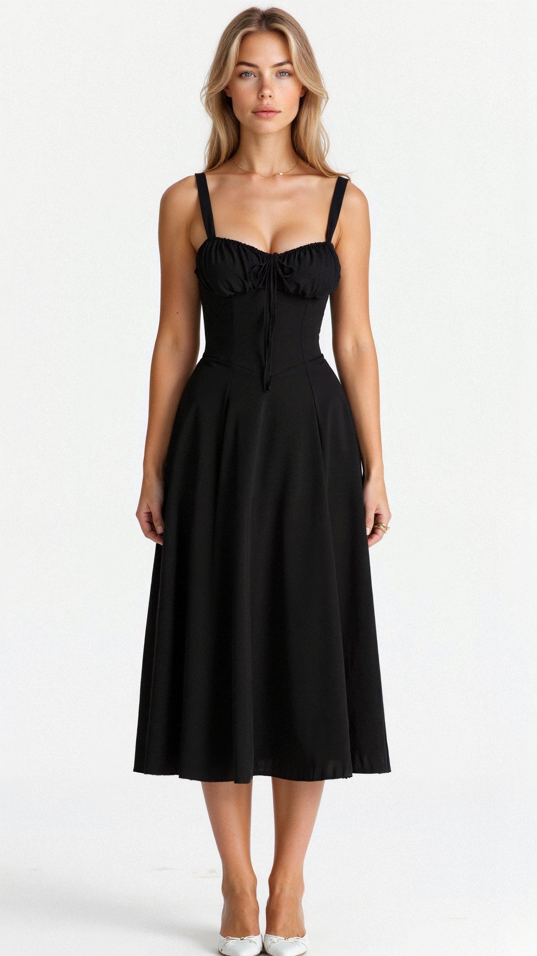 Floral Sweetheart Neck Tie Front High Split Midi Dress 4