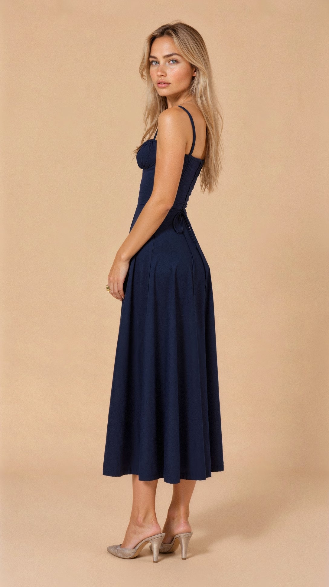 Floral Sweetheart Neck Tie Front High Split Midi Dress 7