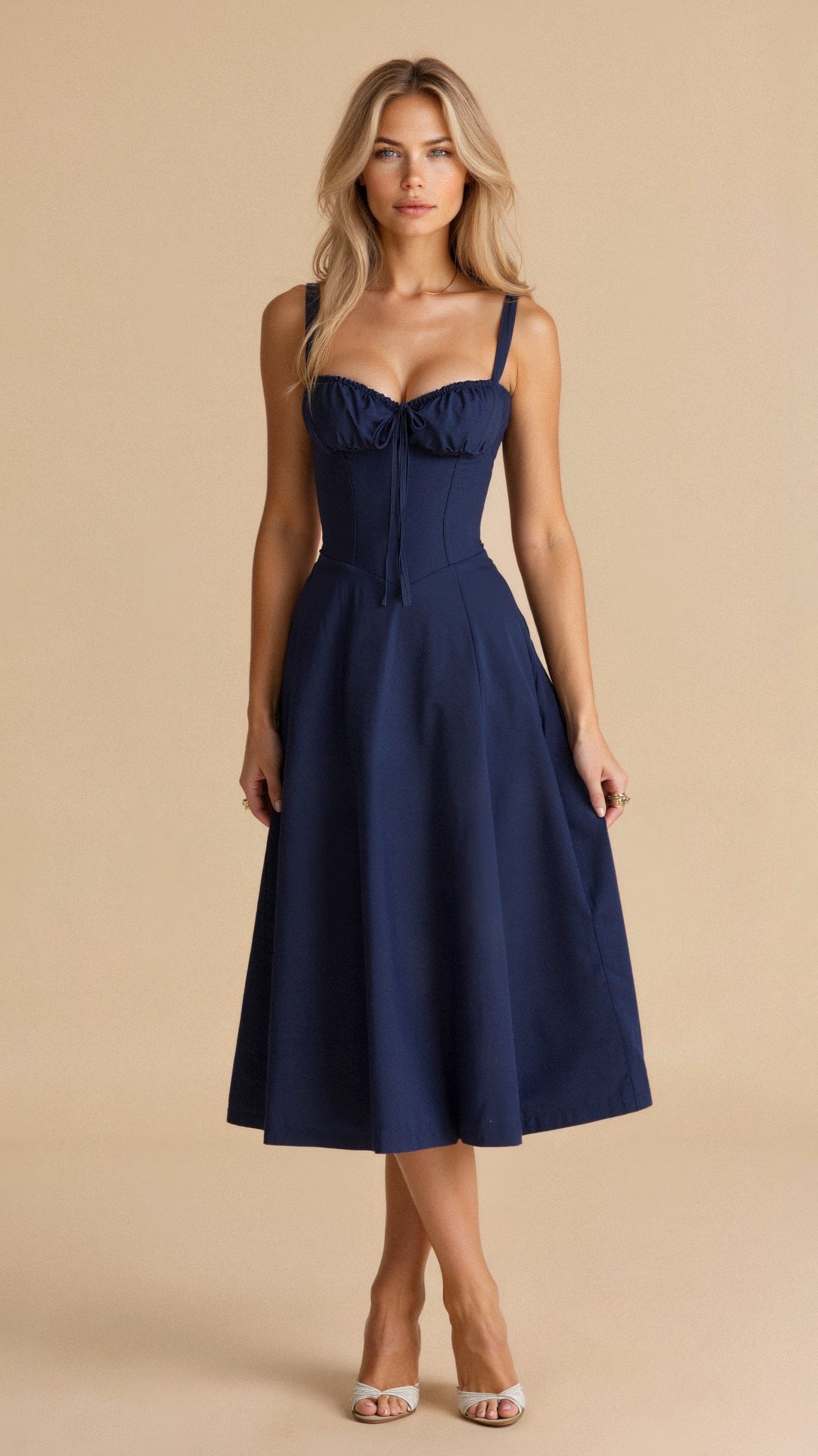 Floral Sweetheart Neck Tie Front High Split Midi Dress 6