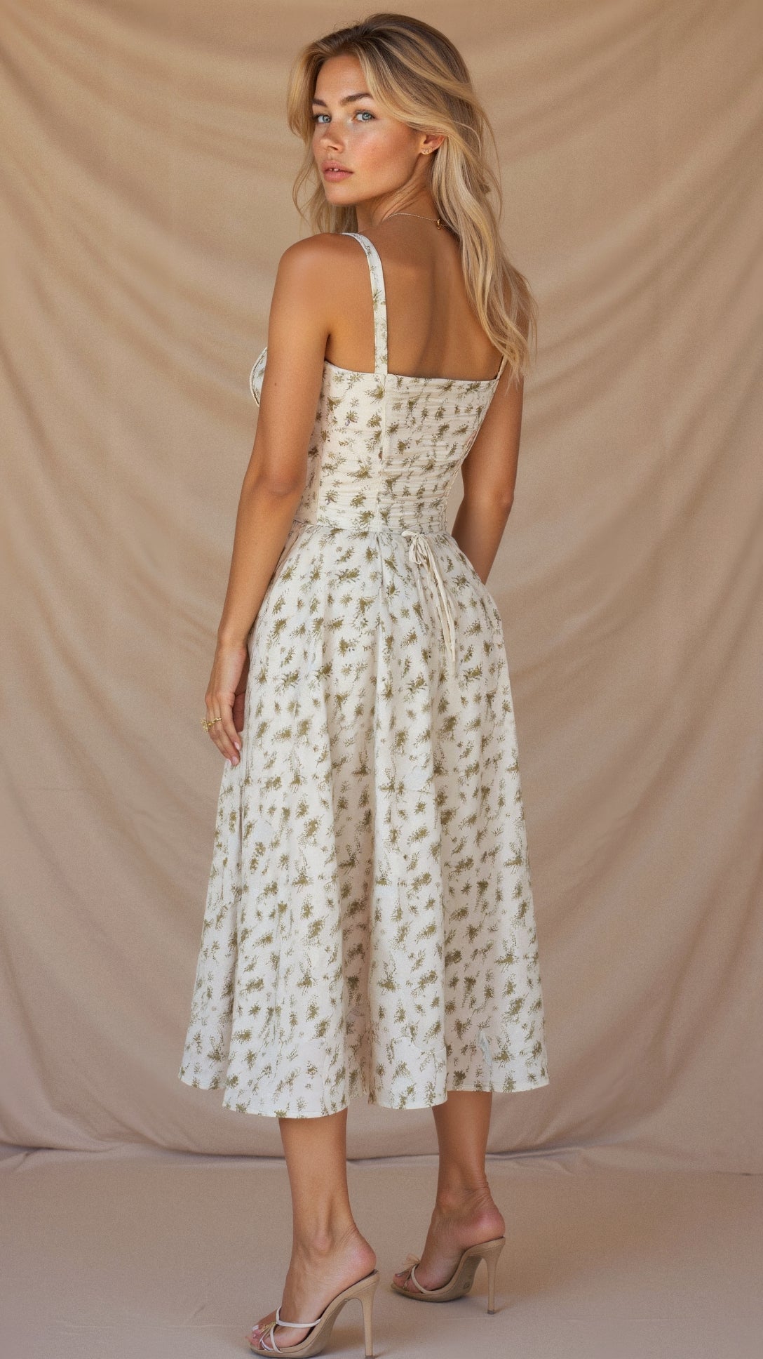 Floral Sweetheart Neck Tie Front High Split Midi Dress 9
