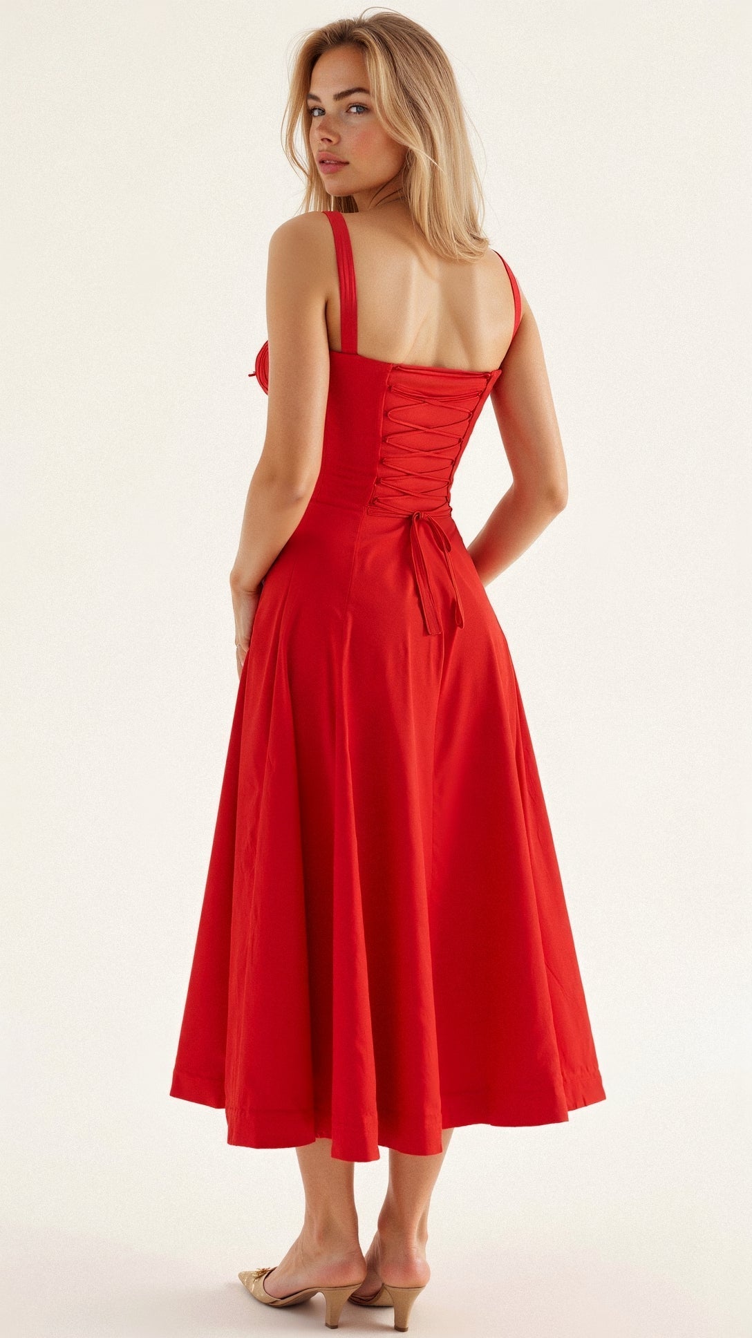 Floral Sweetheart Neck Tie Front High Split Midi Dress 15