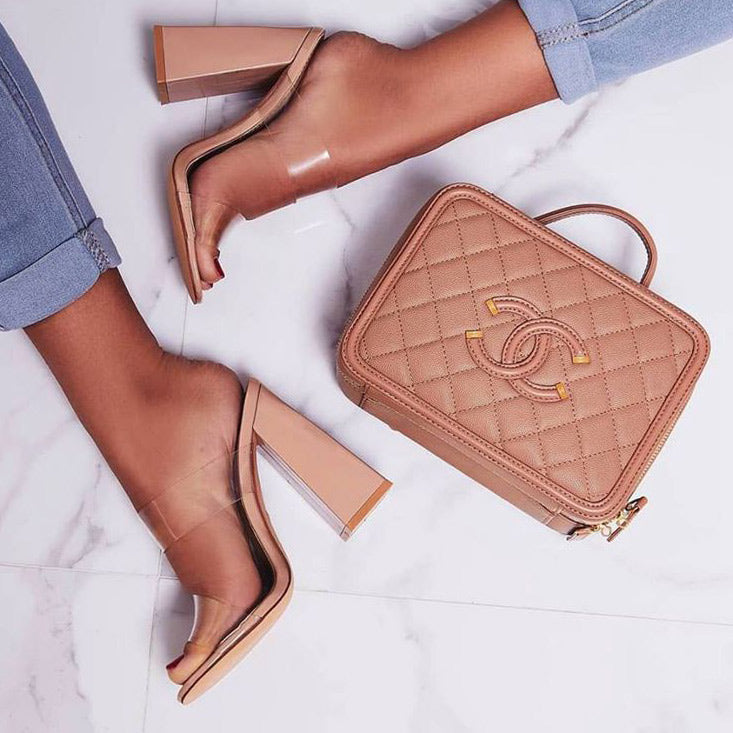 Nude Transparent Open Toe High Chunky Heel Sandals