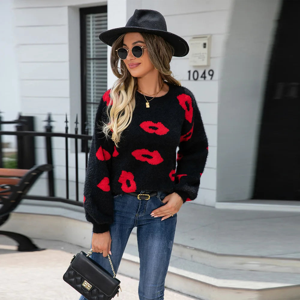 Lip Fur  Crochet  Work Sweater