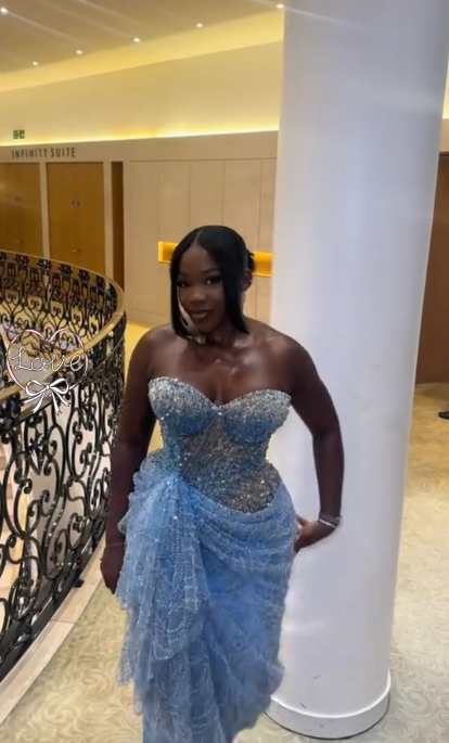 Shiny Strapless Blue Sequin Beaded Sheath Long Party Dress Evening Gown D1506