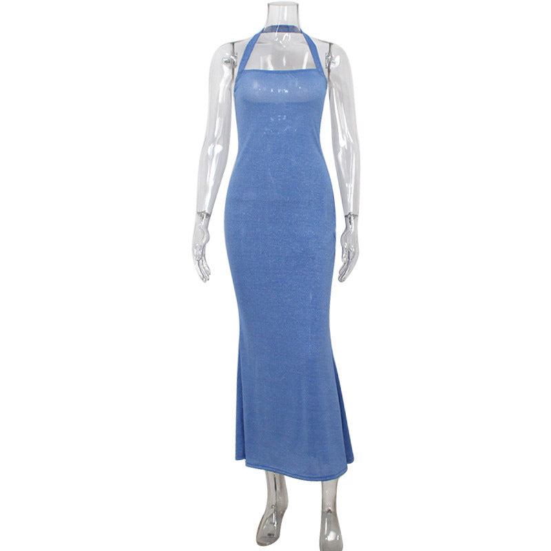 Halter Deep V-Neck Fishtail Midi Dress - View 4