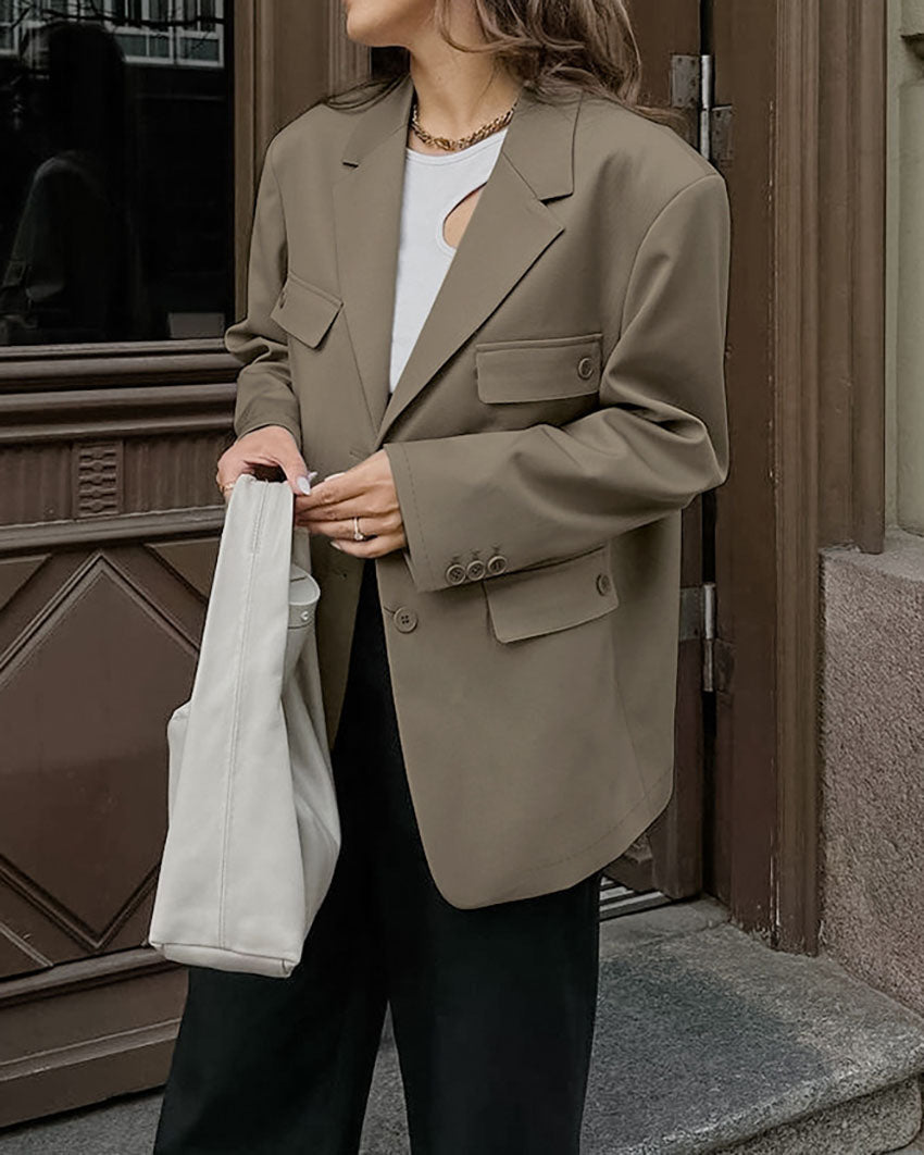 ShoptheCIC Vintage Loose-Fit Blazer with Four Pockets