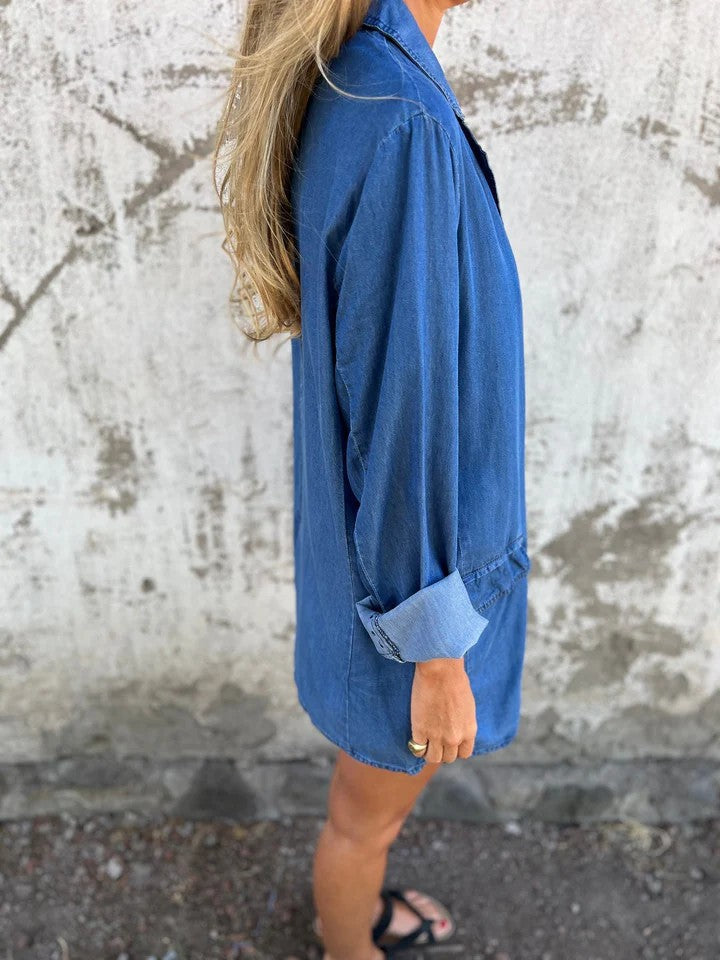 Loose Lapel Denim Mid-Length Jacket for Effortless Style