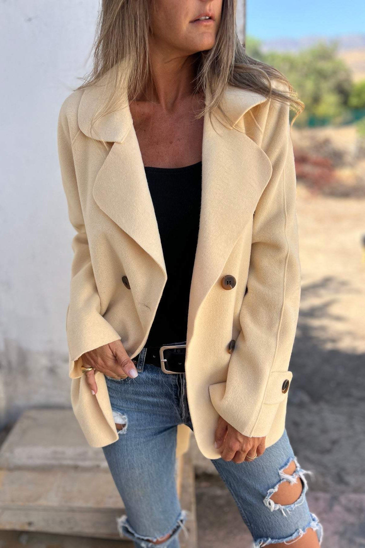 Lapel Long-Sleeved Woolen Coat for Elegant Winter Style