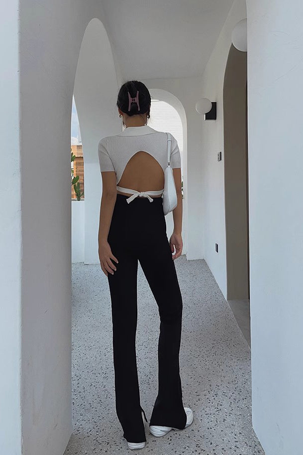 Nature High Waist Buckle Detail Split Hem Pants