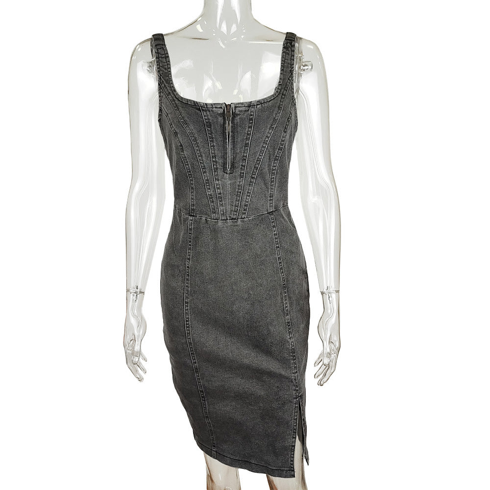 Suzette Denim Dress - Dark Grey