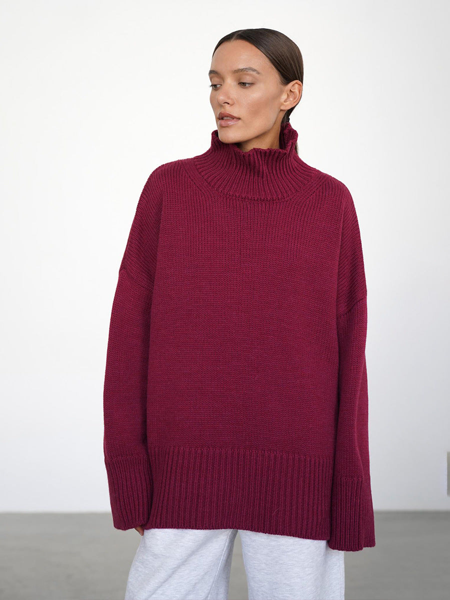 Cozy Solid Color Turtleneck Knitted Pullover Sweater
