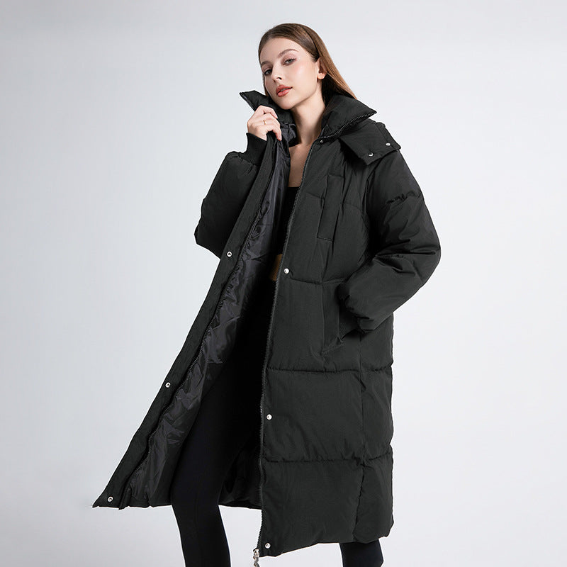 Hooded Zip Front Longline Puffer Coat