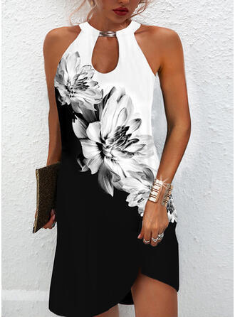 Floral Print Keyhole Sleeveless Bodycon Mini Dress