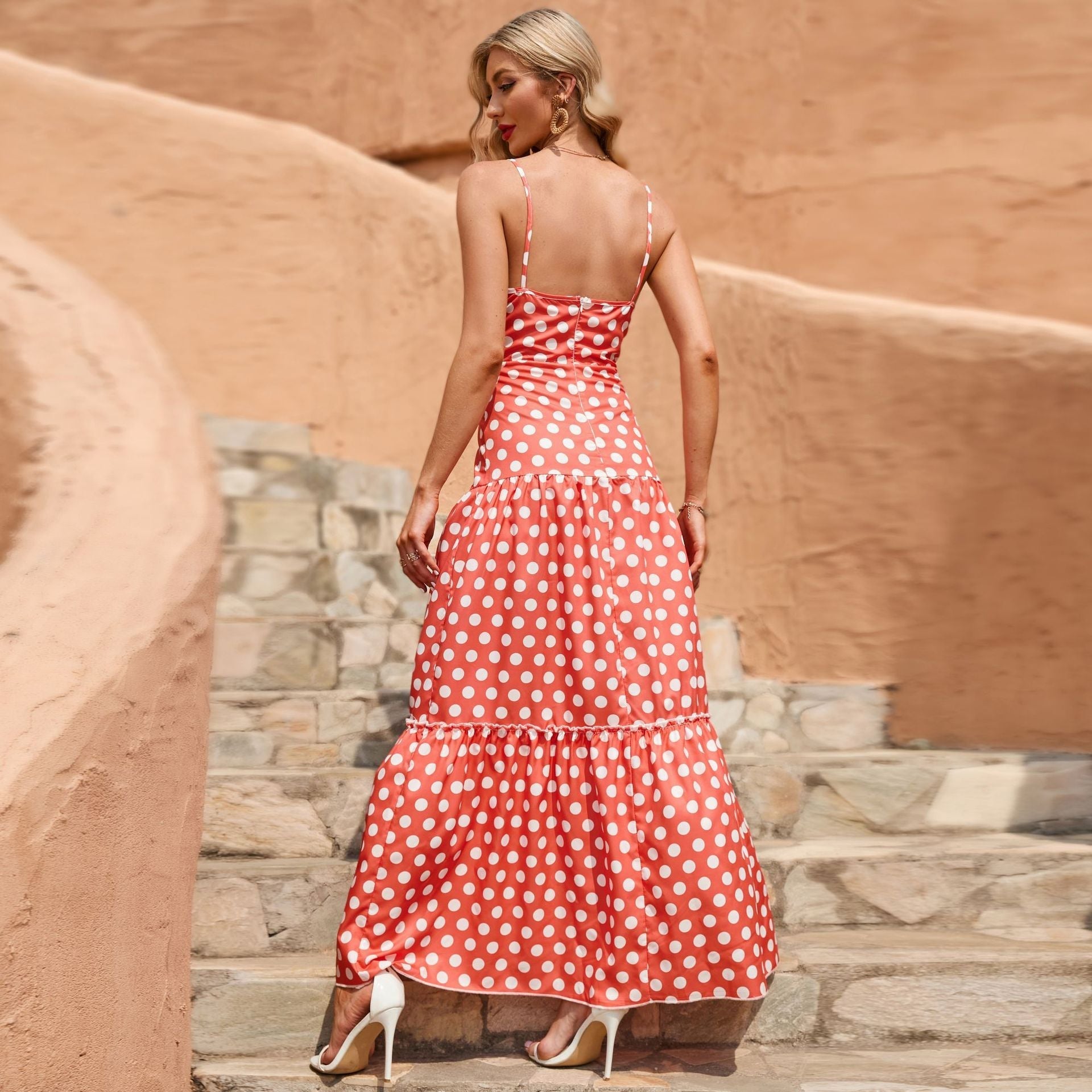 Torrie Polka Dot Tie Front Maxi Dress - Rust - FINAL SALE - Fashionpara