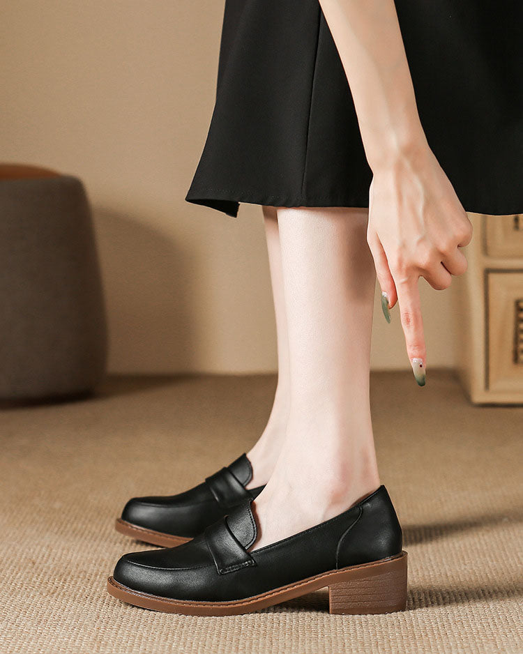 Thick low heels round toes Versatile Loafers
