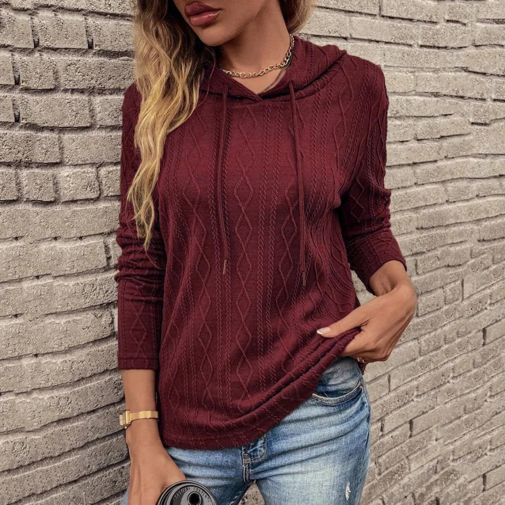 Lace-Up Long Sleeve Hooded Sweater in Jacquard Knit
