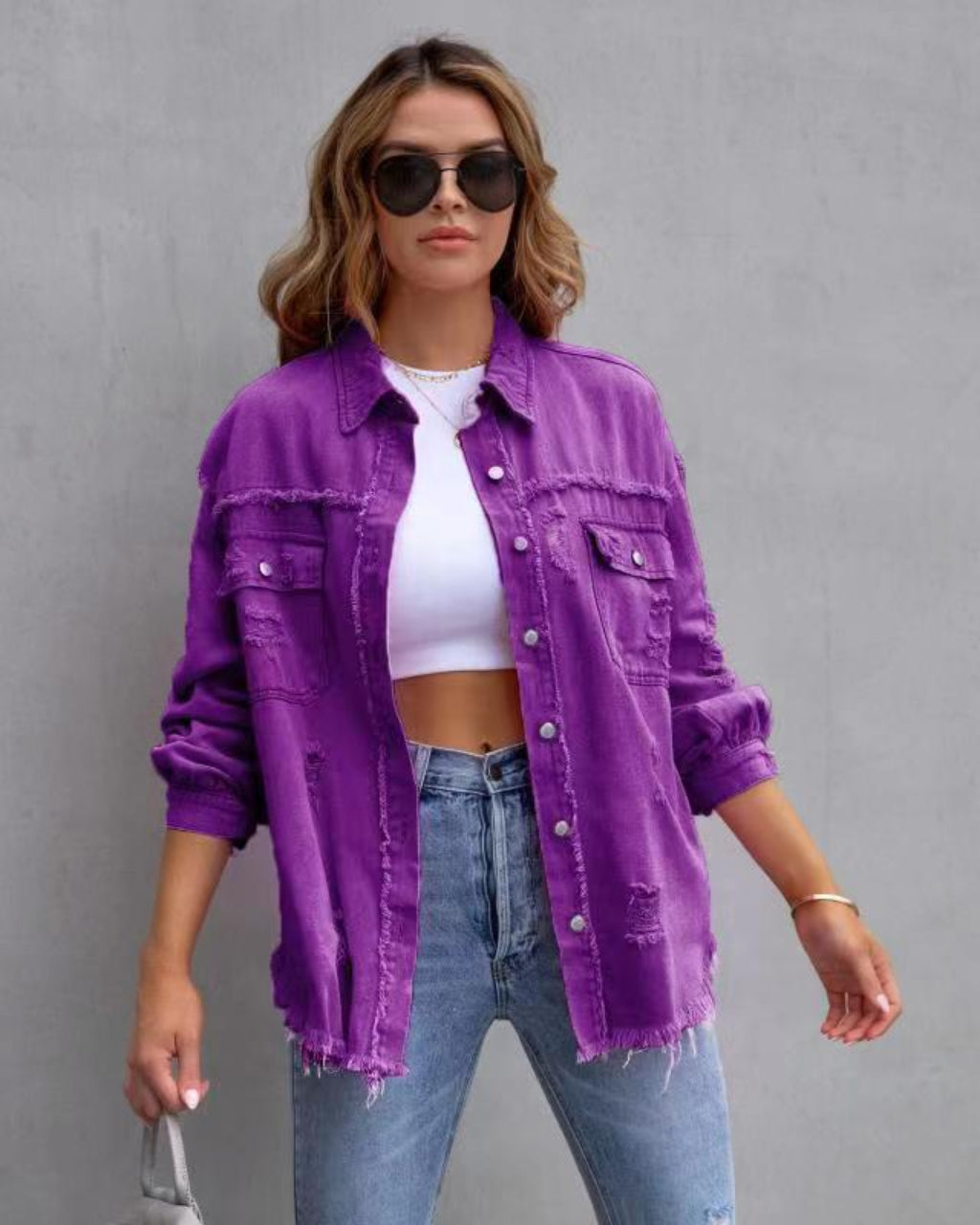 Distressed Frayed Hem Oversized Denim Jacket 9