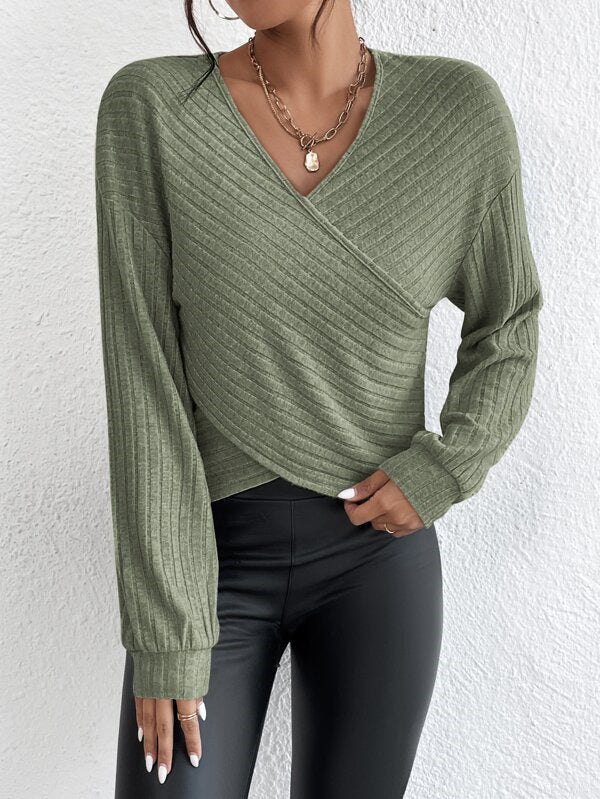 ShoptheCIC CozyKnit V-neck Crossover Pullover Sweater