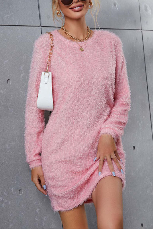 ShoptheCIC Soft Pink Plush Sweater Dress for Effortless Style