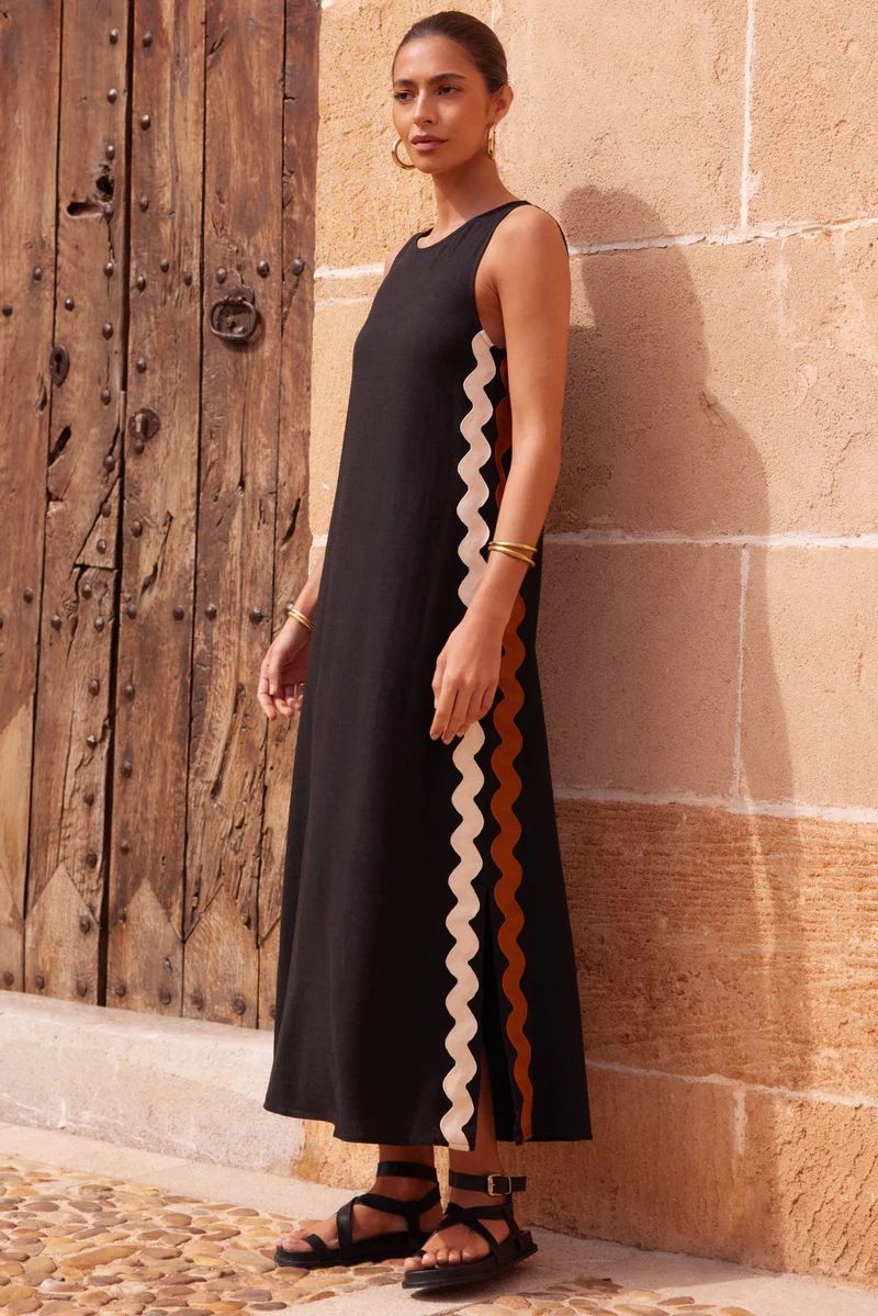 Scalloped Side Trim Sleeveless A-Line Shift Midi Dress - View 10