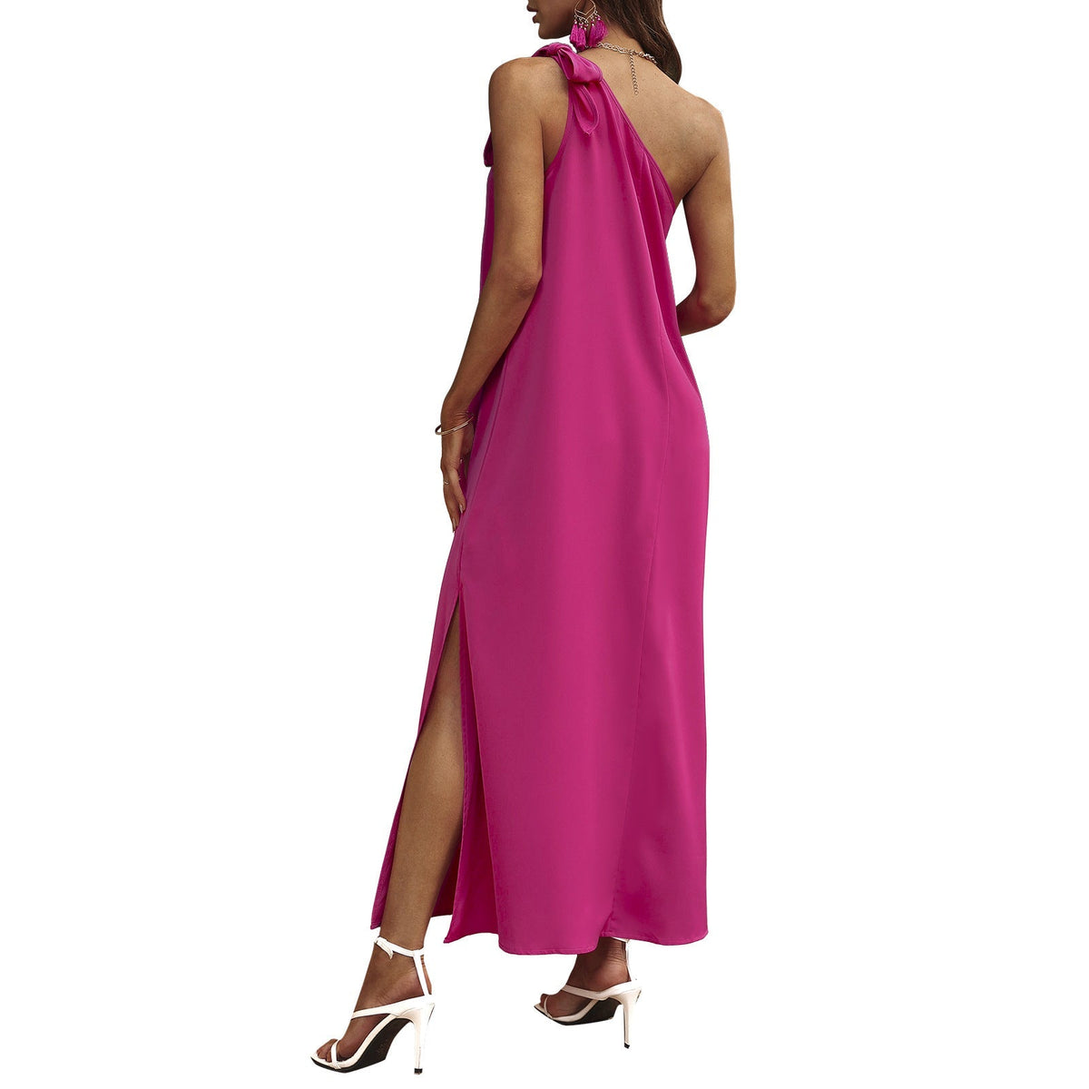 One Shoulder Sleeveless Side Slit A-Line Maxi Dress
