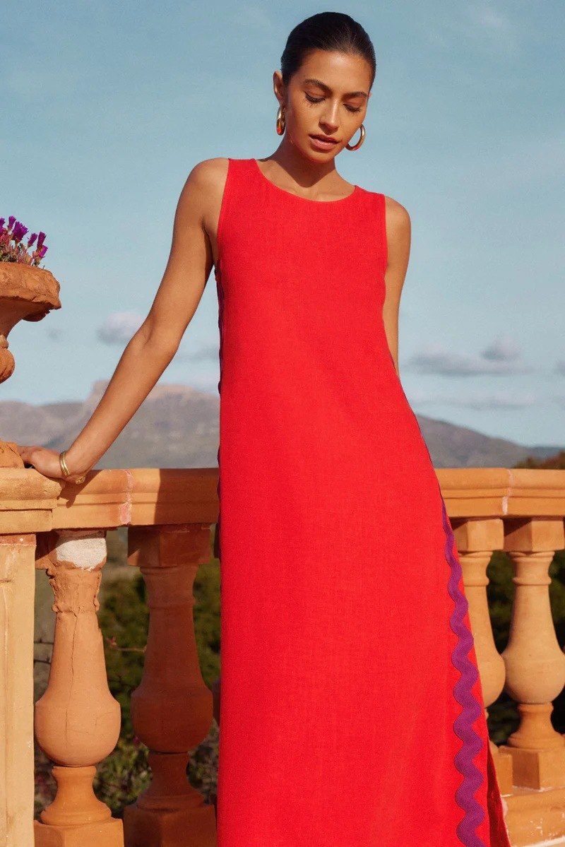 Scalloped Side Trim Sleeveless A-Line Shift Midi Dress - View 4
