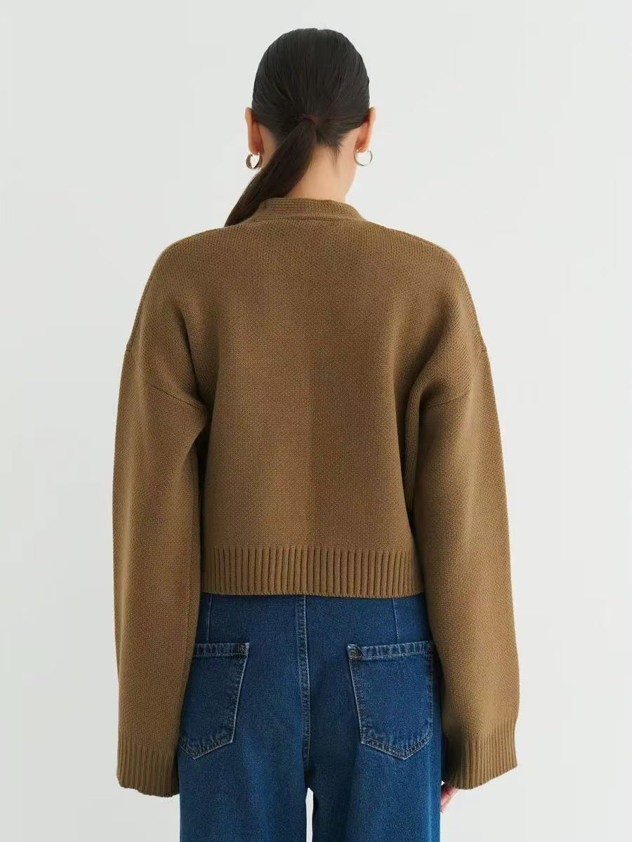 Chic Solid Color V-Neck Loose Knit Cardigan for All Seasons